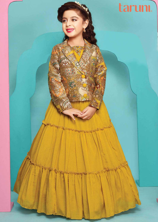 Mustard Chinnon Kids lehenga
