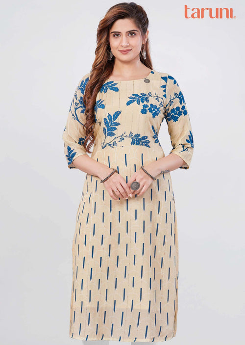 Beige Modal Sequins Straight Cut Kurti