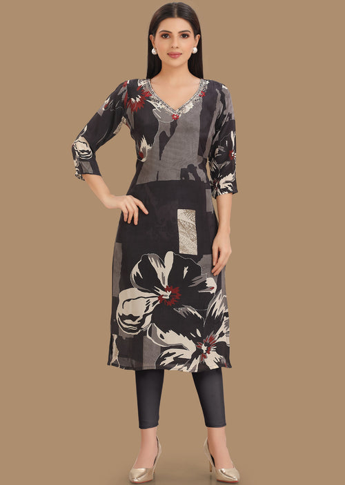 Black Crepe Straight Cut Kurti