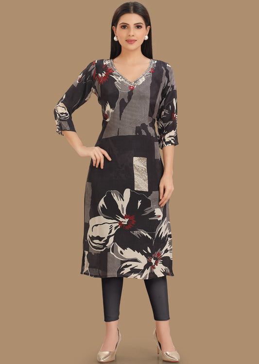 Black Crepe Straight Cut Kurti