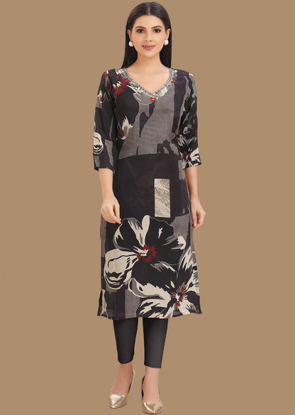 Black Crepe Straight Cut Kurti
