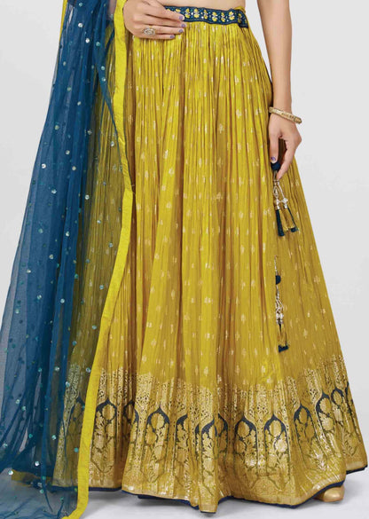 Teal Blue Silk Mirror work lehenga