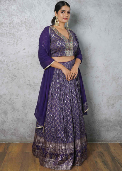 Purple Silk Embroidered lehenga