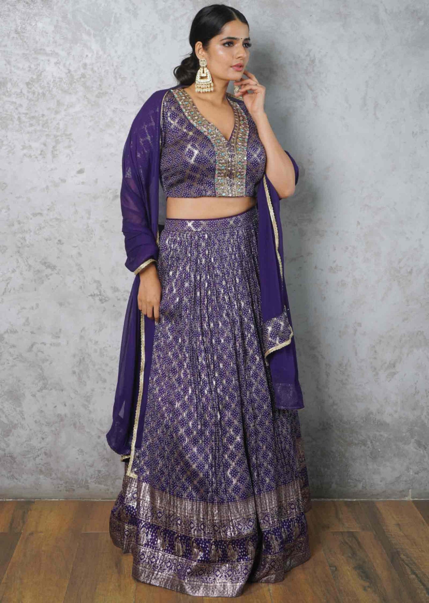 Purple Silk Embroidered lehenga