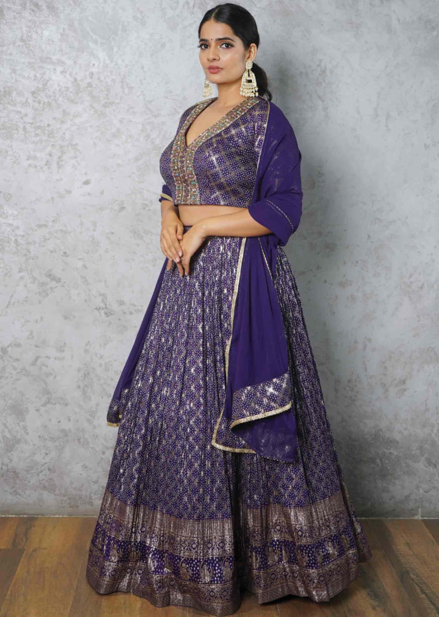 Purple Silk Embroidered lehenga