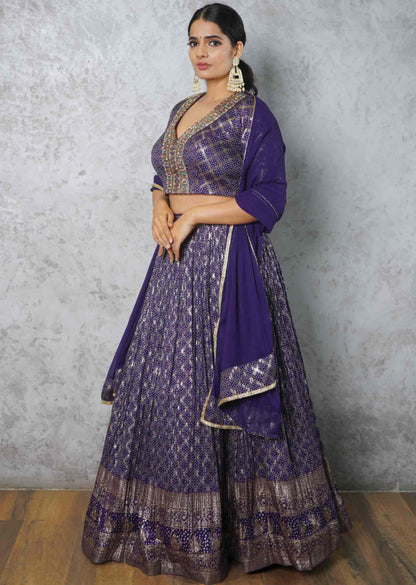 Purple Silk Embroidered lehenga
