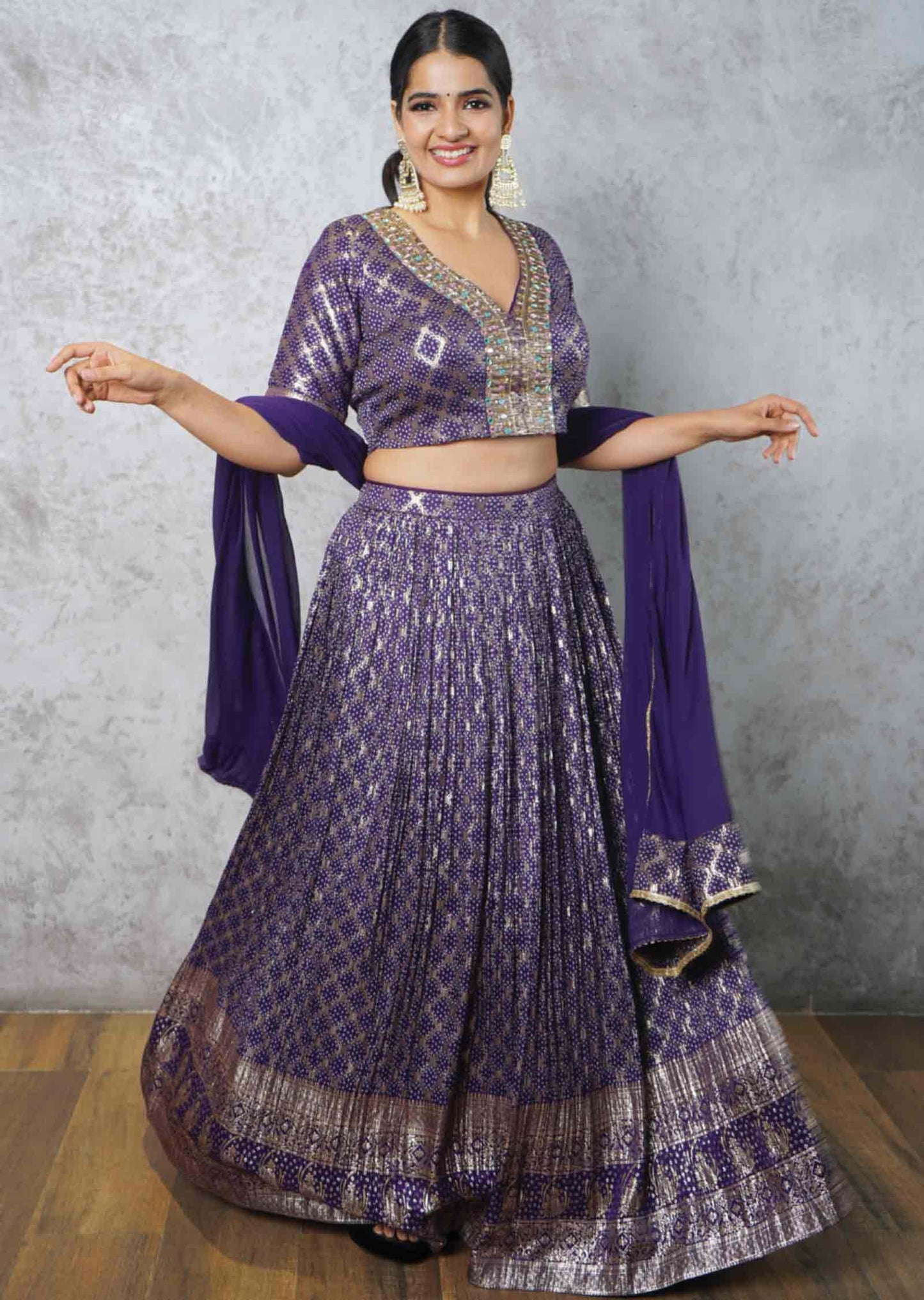 Purple Silk Embroidered lehenga