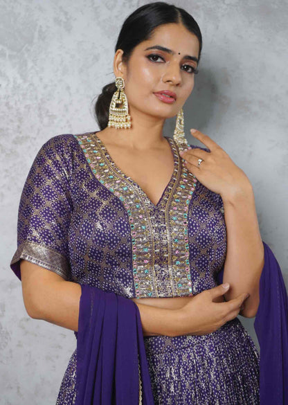 Purple Silk Embroidered lehenga