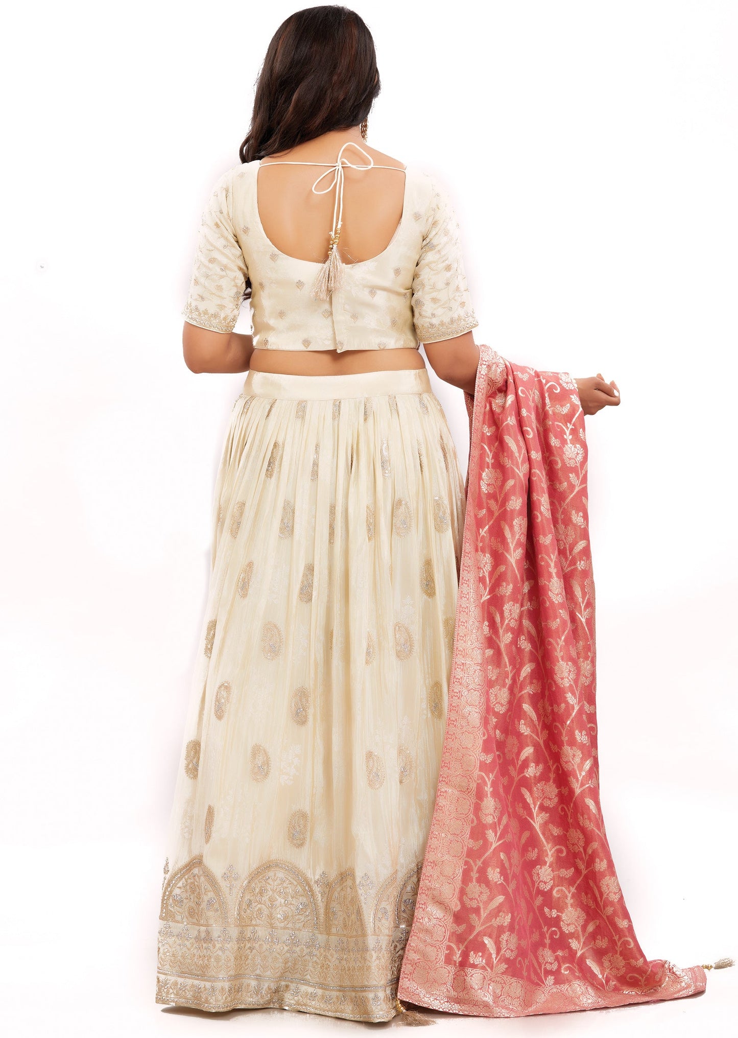 Cream Banaras Tissue Silk Lehenga Set