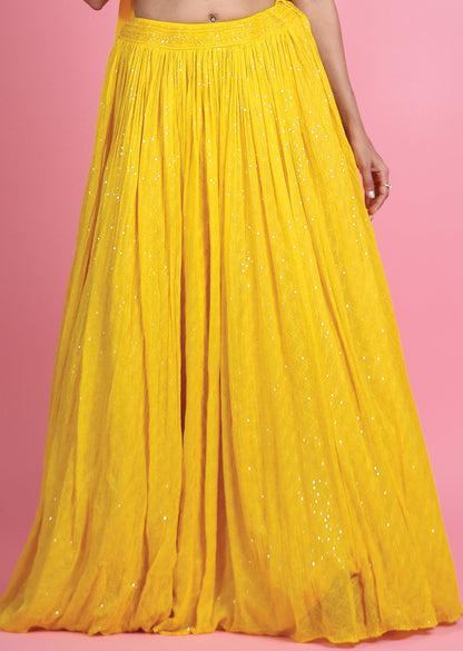 Yellow Silk Georgette Lehenga Set