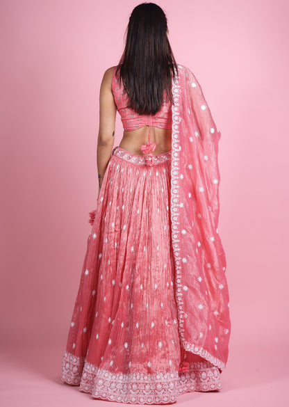 Pink Organza Lehenga Set