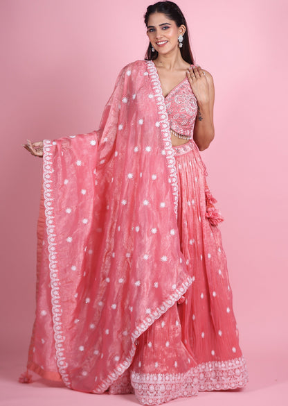 Pink Organza Lehenga Set
