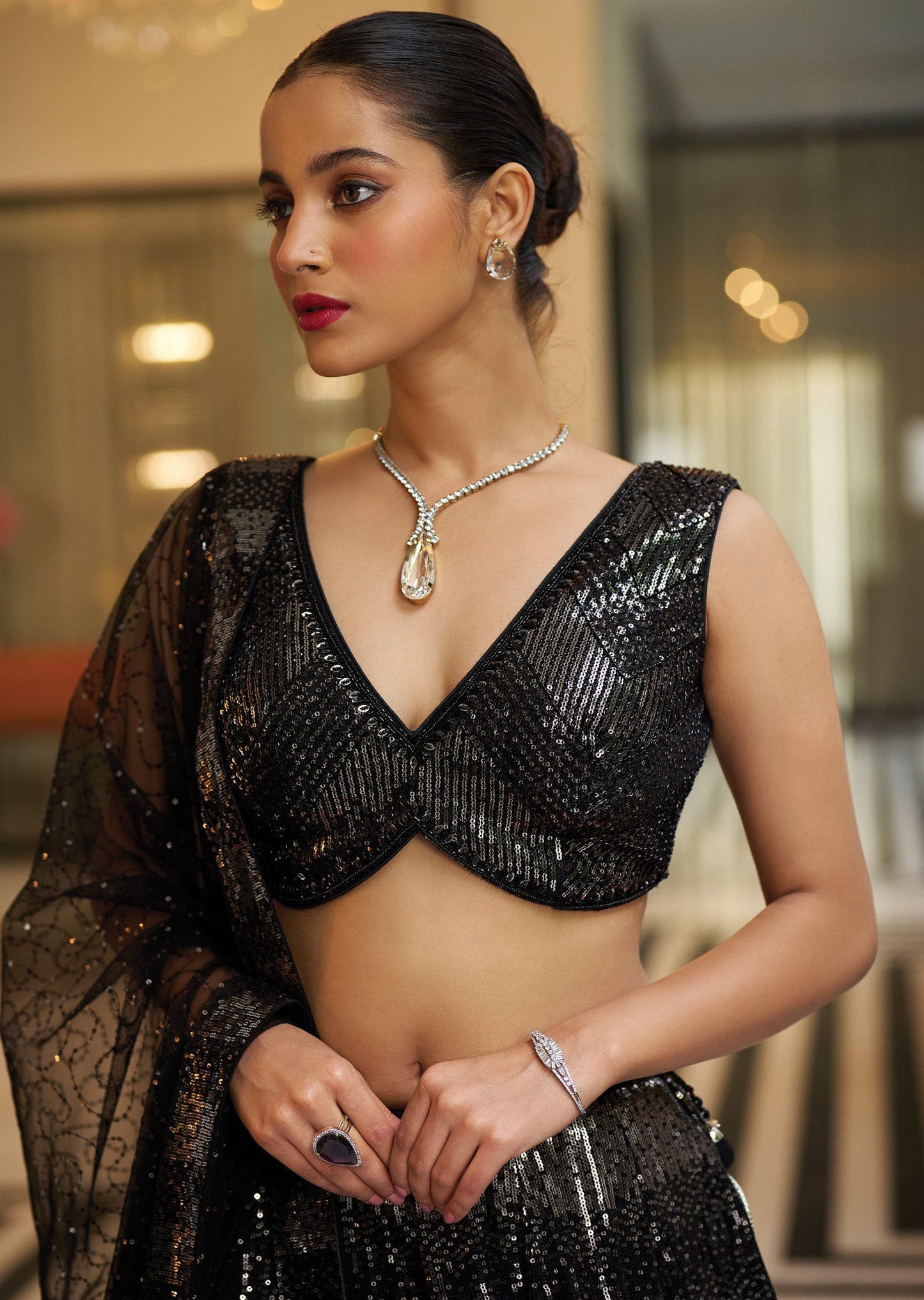 Black Net Georgette Lehenga Set