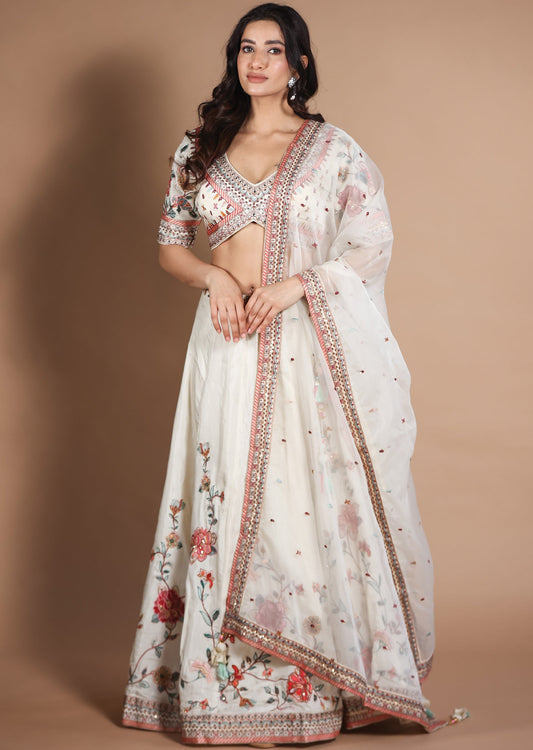 Cream Silk Lehenga
