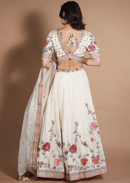 Cream Silk Lehenga