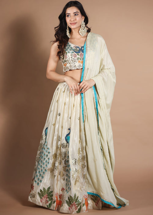 Beige Tissue Silk Lehengas