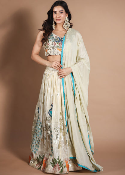 Beige Tissue Silk Lehengas