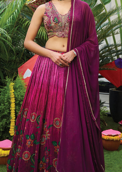 Dark Magenta Crepe Lehengas