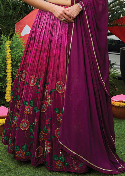 Dark Magenta Crepe Lehengas