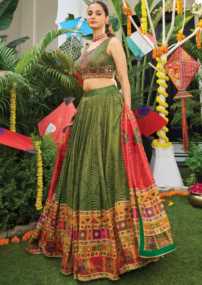 Green Tissue Silk Lehengas