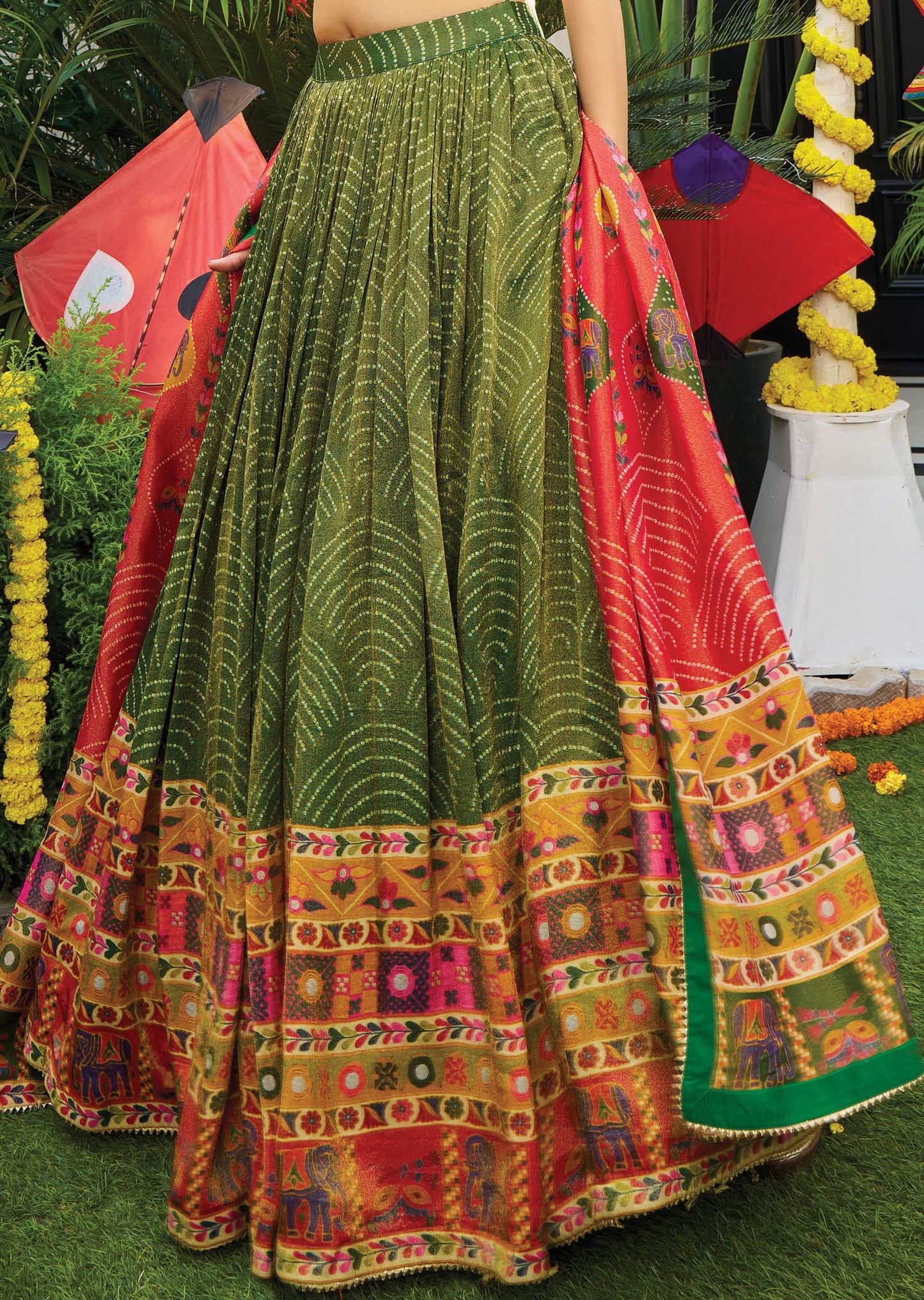 Green Tissue Silk Lehengas