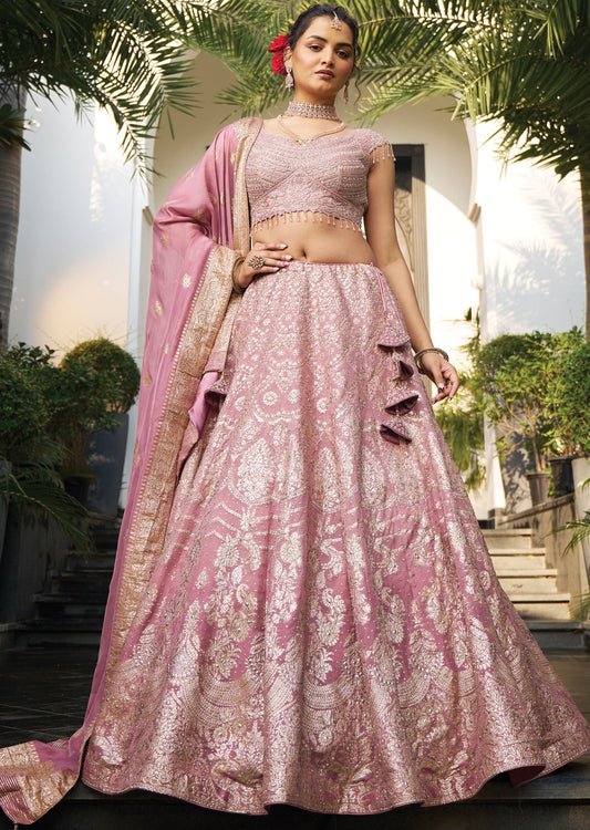 Onion Pink Net/ Banarasi Lehengas