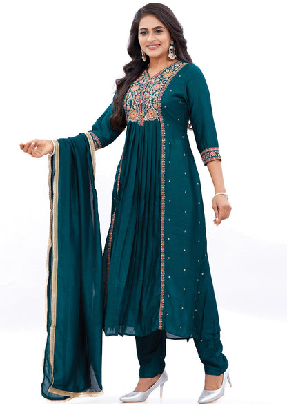 Dark Green Silk Kurti with Zari, Resham & Sequence Work